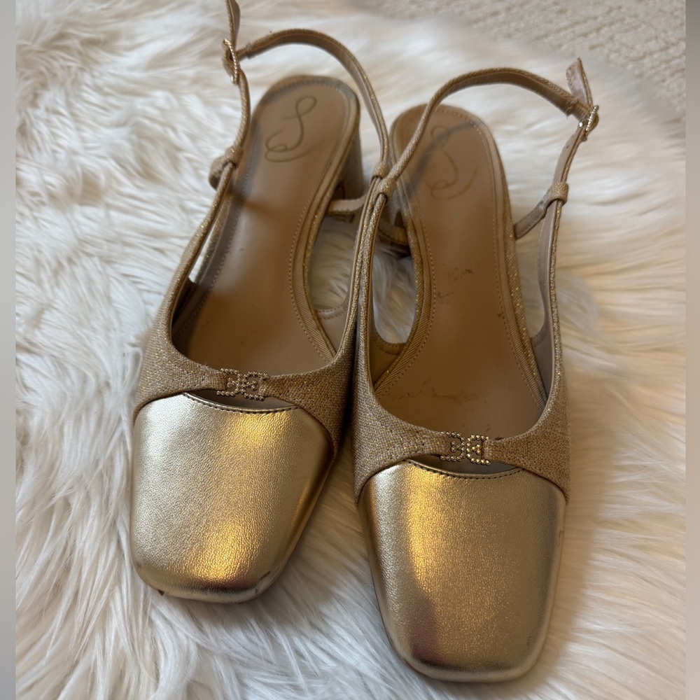 Sam Edelman Metallic Gold Slingback Block Heels